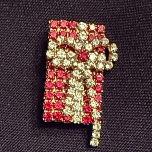 Vintage Christmas gift brooch mini Elegant Red and Gold Bow Brooch